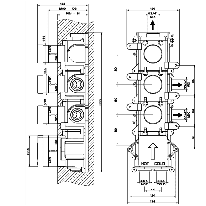 Скрытая часть для термостатического смесителя Gessi 43105#031, черный
