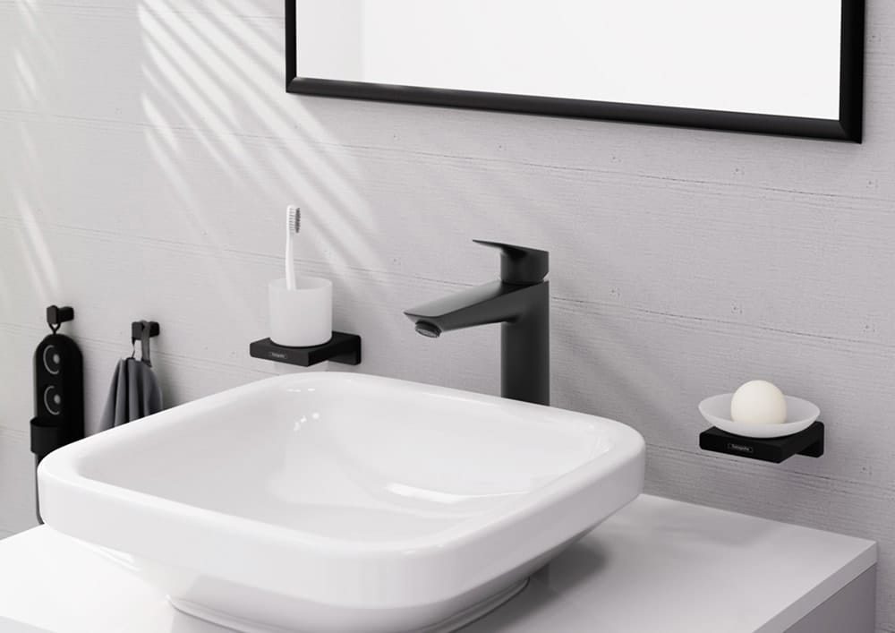 Смеситель для раковины hansgrohe Logis 71090670 со сливным гарнитуром черный матовый