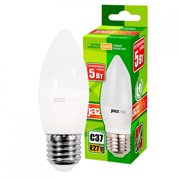 Лампа светодиодная Jazzway  E27 5Вт 3000K PLED-ECO-C37 5w E27 3000K