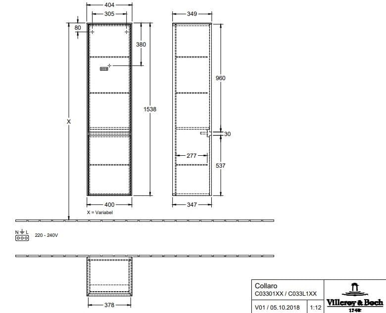 Шкаф-пенал Villeroy&Boch COLLARO C033L1VJ nordic oak