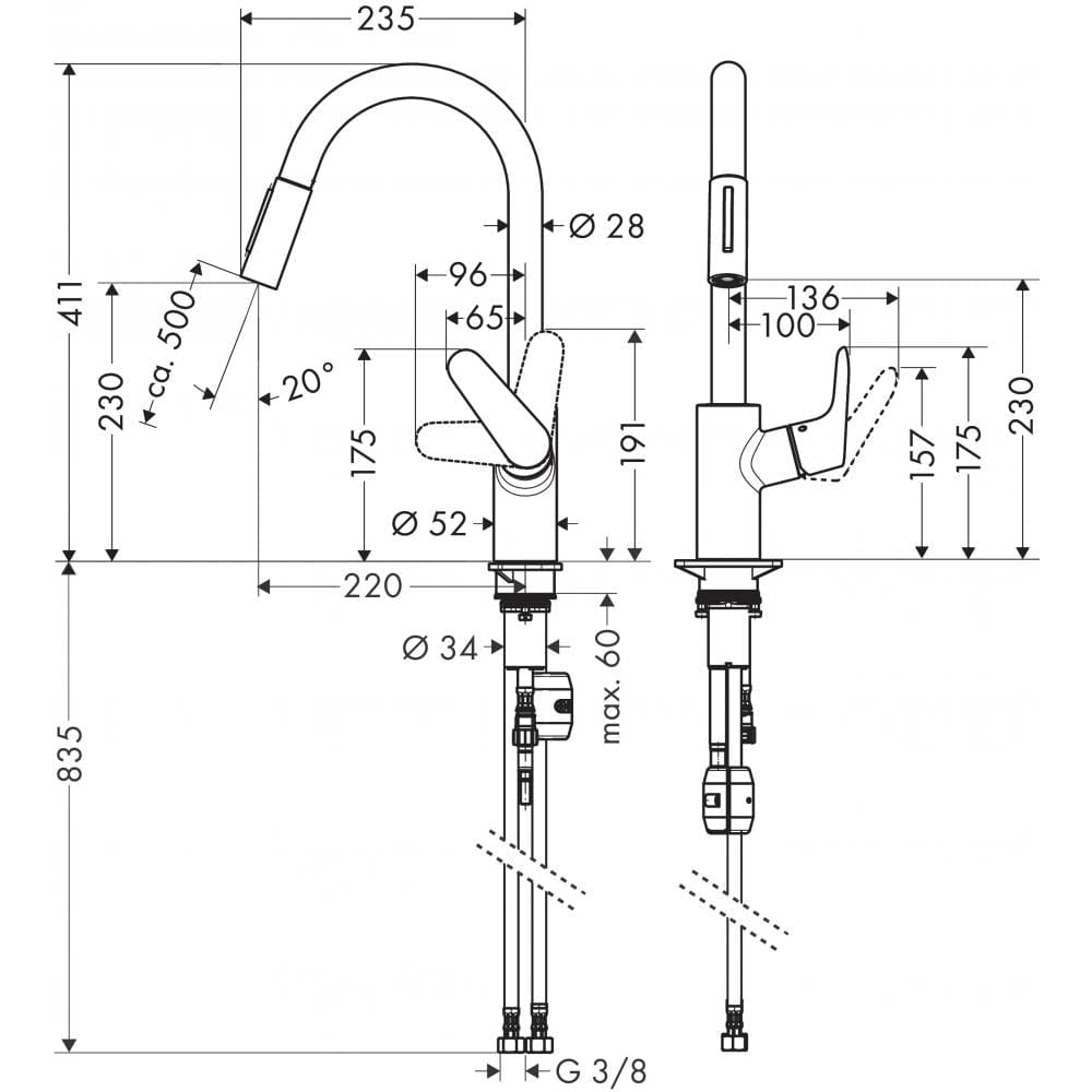 Смеситель для кухни hansgrohe Focus 240 31815670 с вытяжным душем