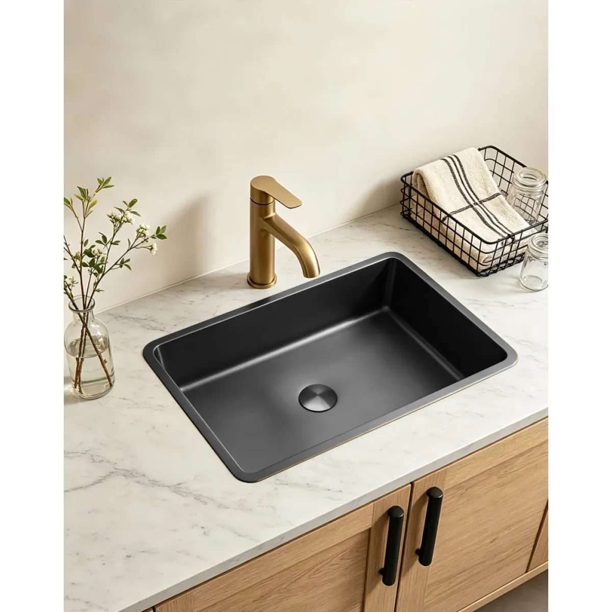 Раковина Abber Wasser Kreis AF2402MB 52x37 см, встраиваемая сверху, черный матовый