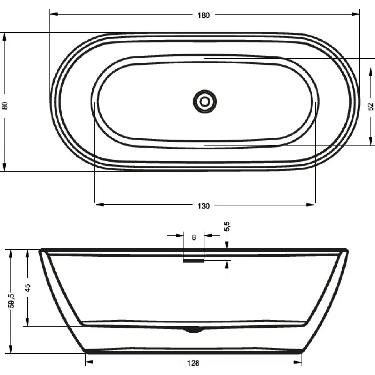 Акриловая ванна Riho Inspire FS B085001005 180x80 см, отдельностоящая, белый