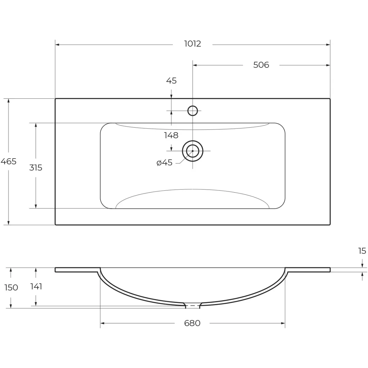 Раковина 101,2x46,5 см BelBagno Etna BB1010/465-LV-VTR-BO