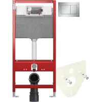 Инсталляция для унитаза Tece TECEnow 9300302 + 9200010 + 9380014 + 9240402 с кнопкой смыва, матовый хром