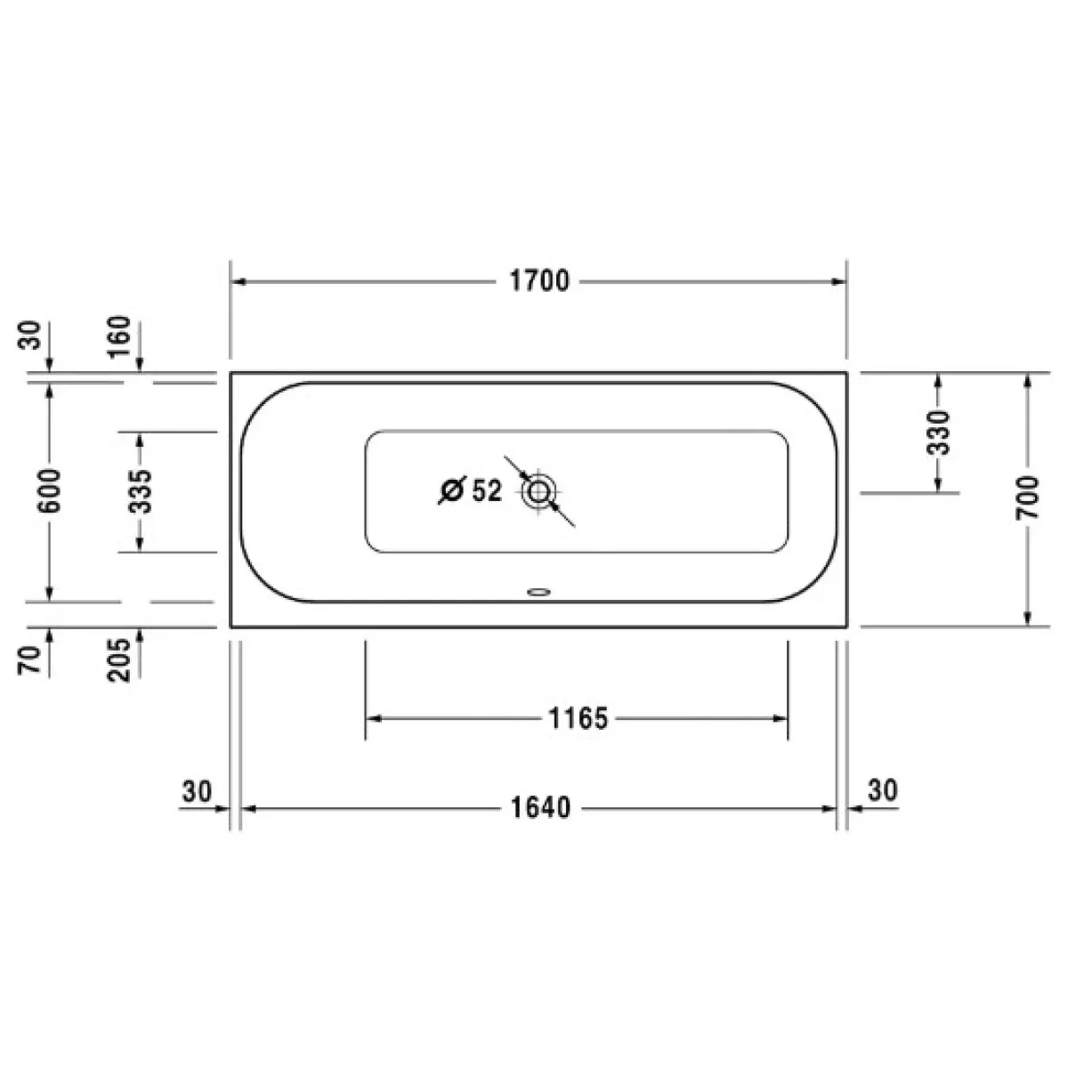 Акриловая ванна 170x70 см L Duravit Happy D.2 700310000000000