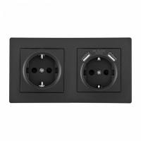 Розетка с заземлением и со шторкой и 2хUSB Arte Milano SET06-2 SET06-2-47-1-40-1 black