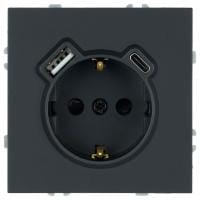 Розетка с заземлением и со шторкой и 2хUSB type A и C, без рамки Stekker Эмили 50218