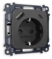 Розетка с заземлением и 2хUSB type A и C без рамки Ambrella Volt Quant MO910010
