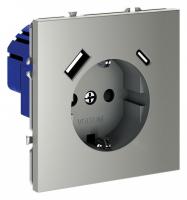 Розетка с заземлением и со шторкой и 2хUSB type A и C без рамки Voltum S70 VLS040505