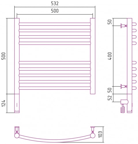 Электрический полотенцесушитель Сунержа Богема 3.0 выгнутая 500х500 15-5802-5050 темный титан муар