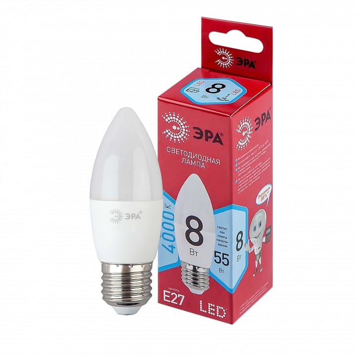 Лампа светодиодная Эра  E27 8Вт 4000K LED B35-8W-840-E27 R