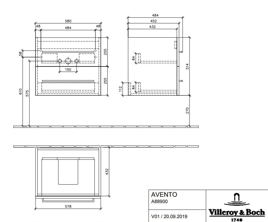 Тумба под раковину Villeroy&Boch Avento A88900B4 белая