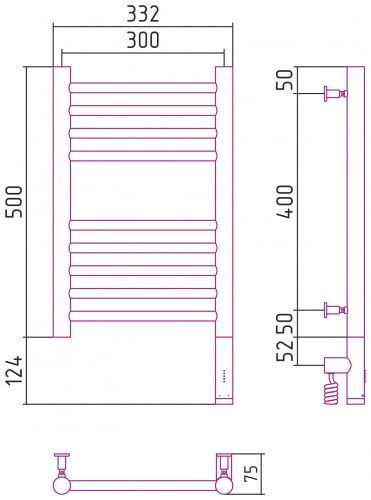 Электрический полотенцесушитель Сунержа Богема 3.0 прямая 500х300 31-5805-5030 матовый черный