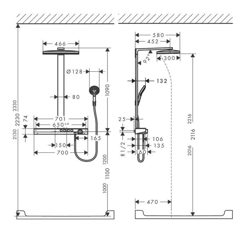 Душевая стойка с термостатом hansgrohe Showerpipe 460 2jet EcoSmart 27109400 9 л/мин белый хром