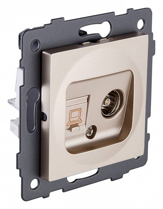 ТВ-розетка и розетка Ethernet RJ-45 без рамки Kollinger  REA-012GD