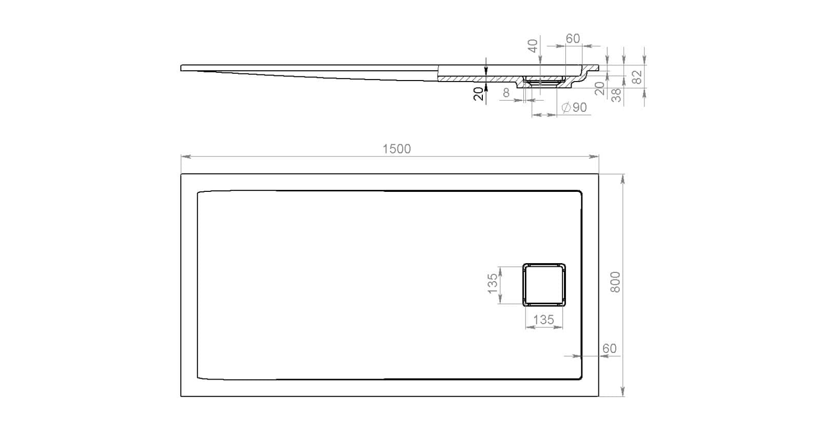 Душевой поддон Salini Capri 150x80 120211GF покраска по RAL полностью