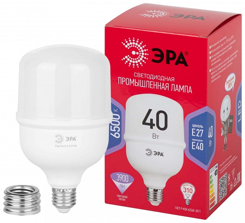 Лампа светодиодная Эра  E27, E40 40Вт 6500K LED POWER T100-40W-6500-E27/E40 R