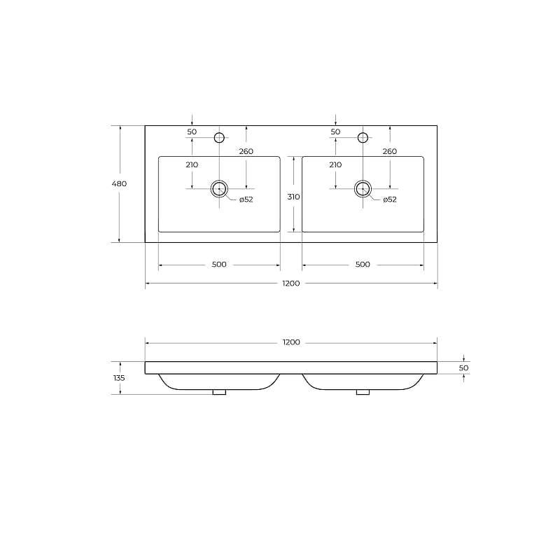 Раковина Cezares 120 CZR-1200/480-2-LV-MR-ECO двойная