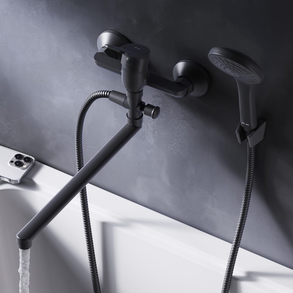Смеситель для ванны AM.PM X-Joy F85A90122 с ручным душем черный матовый