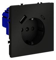 Розетка с заземлением и со шторкой и 2хUSB type A и C без рамки Voltum S70 VLS040508