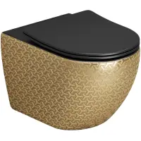 Унитаз подвесной Grossman GR-4411GBRS безободковый, с сиденьем микролифт, черный/золото