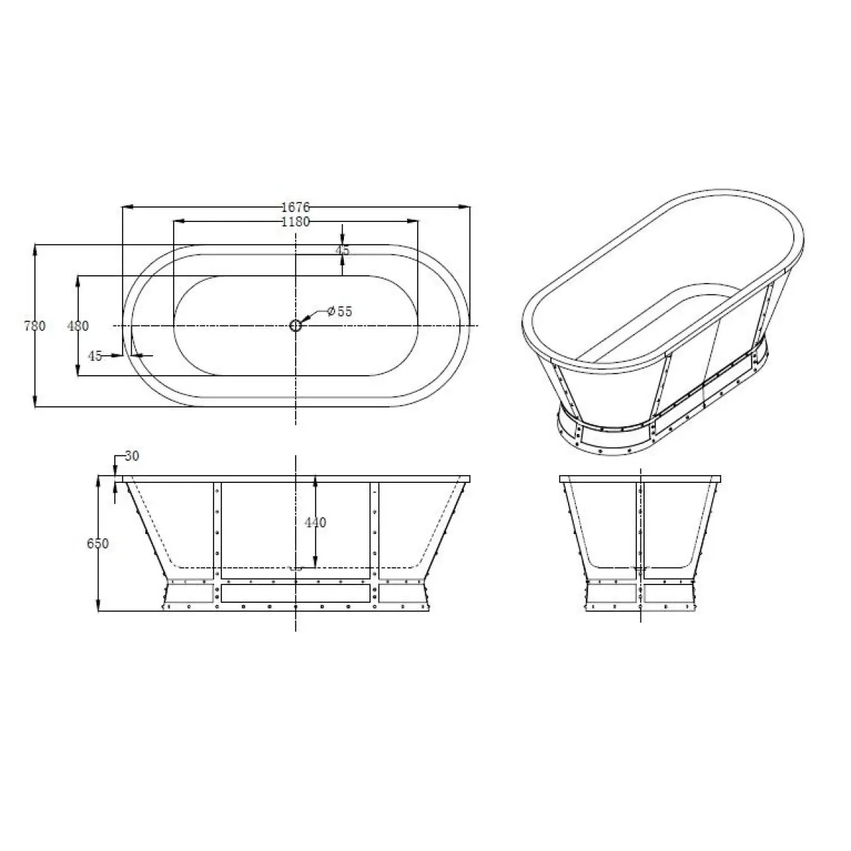 Акриловая ванна BelBagno BB35-CF36 167,6x78 см, отдельностоящая, серый матовый