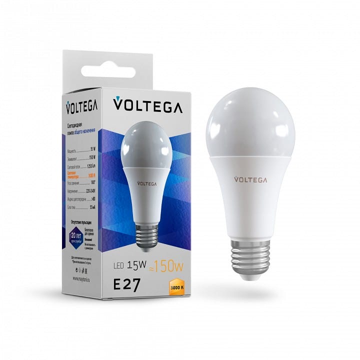 Лампа светодиодная Voltega груша (General purpose bulb) 15Вт E27 12Вт 3000K 7246