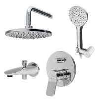 Набор: смеситель для ванны и душа верхний душ с держателем душевой набор и излив на ванну AM.PM X-Joy FB85A10000 хром