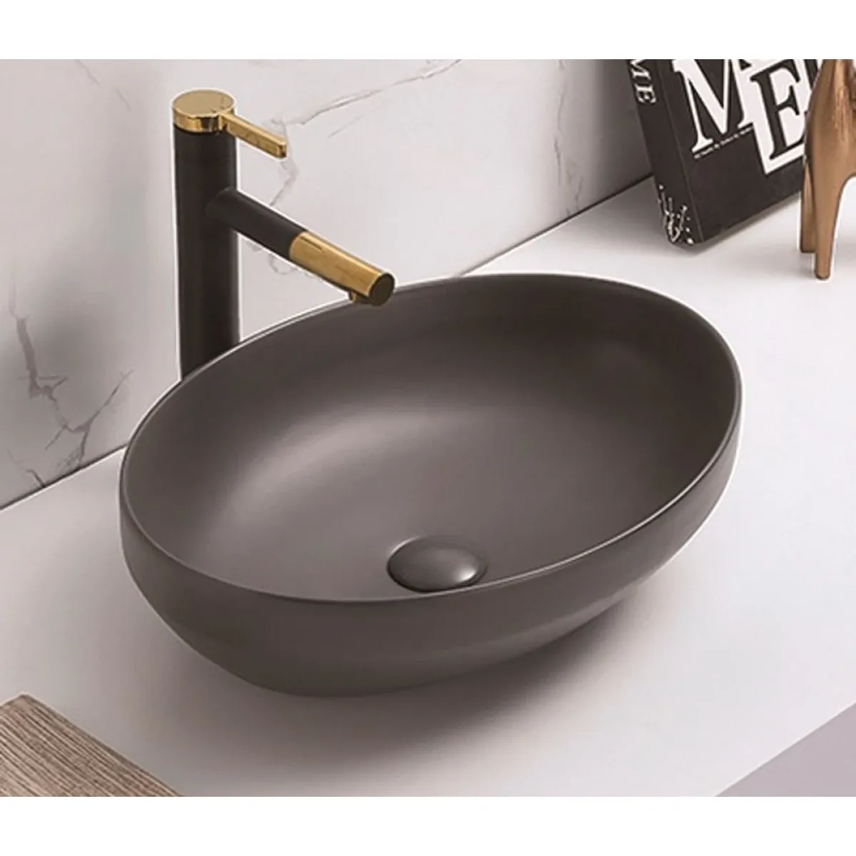Раковина-чаша CeramaLux 78590MDH 50,2x36,3 см, накладная, серый матовый