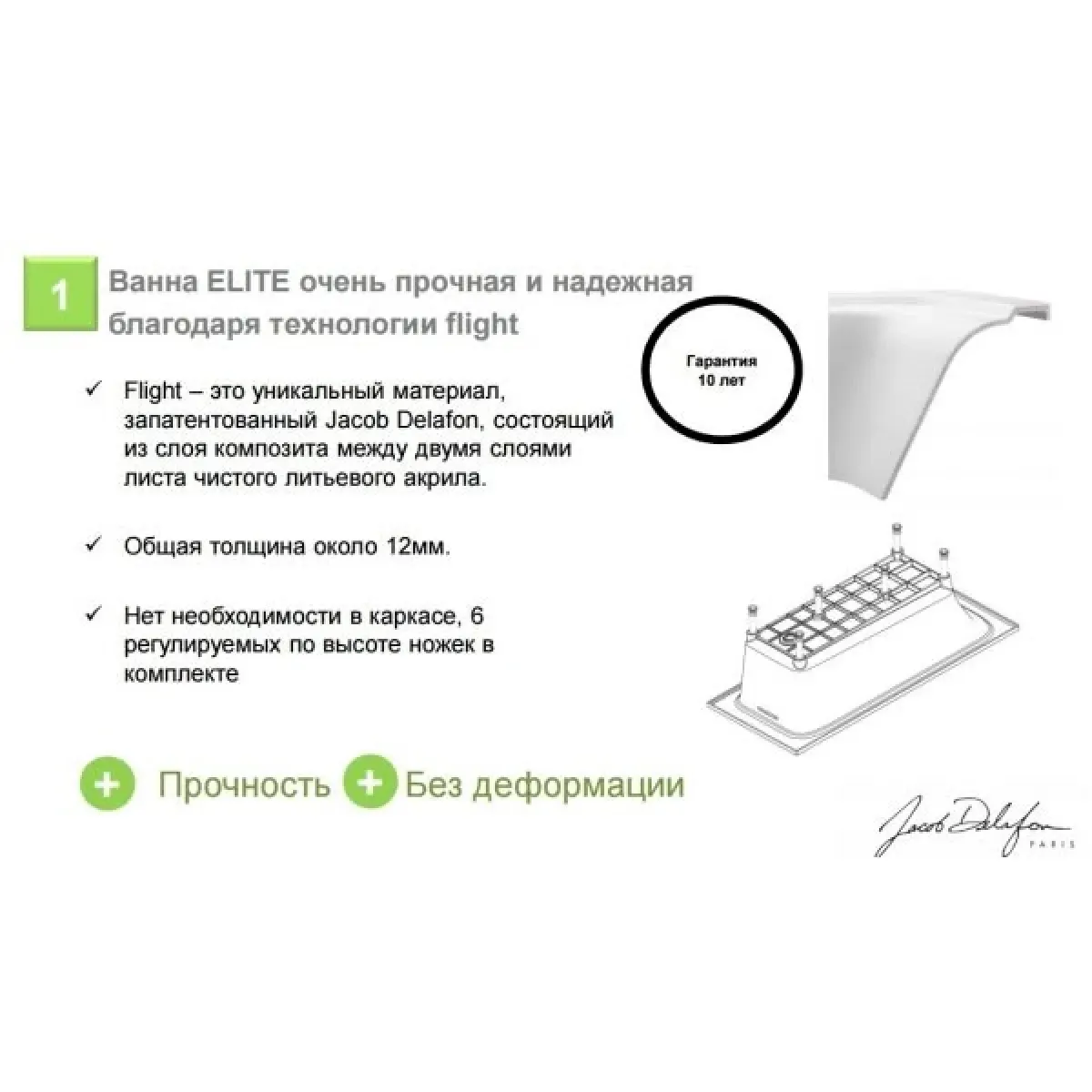 Ванна из литьевого мрамора Jacob Delafon Elite E6D033-00 190x90 см, белый