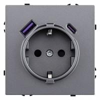 Розетка с заземлением и со шторкой и 2хUSB type A и C, без рамки Kollinger Eclipse EC-016GY