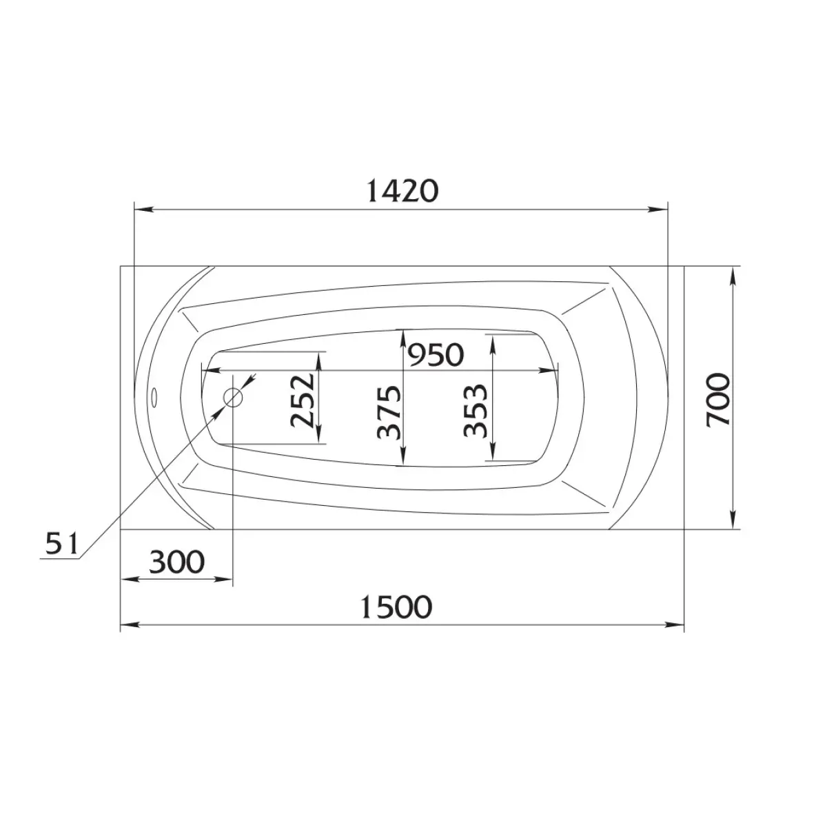 Акриловая ванна 150x70 см 1Marka Elegance 01эл1570