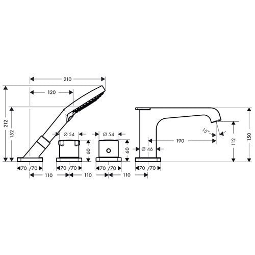 Термостатический смеситель на борт ванны Axor Citterio E 36411000 с душевым гарнитуром