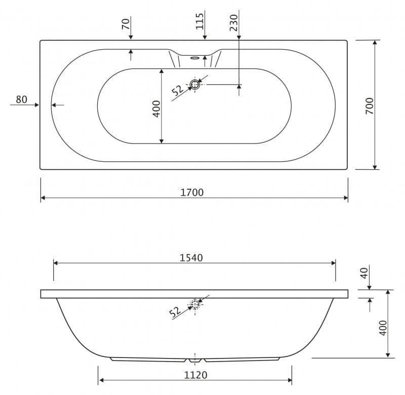Акриловая ванна Cezares Calisto 170x70 CALISTO-170-70-45-W37