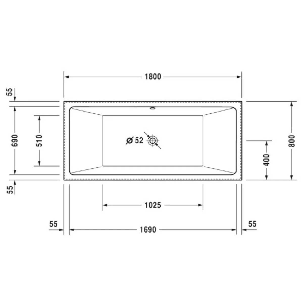 Акриловая ванна Duravit Vero Air 700418000000000 180x80 см, отдельностоящая, белый