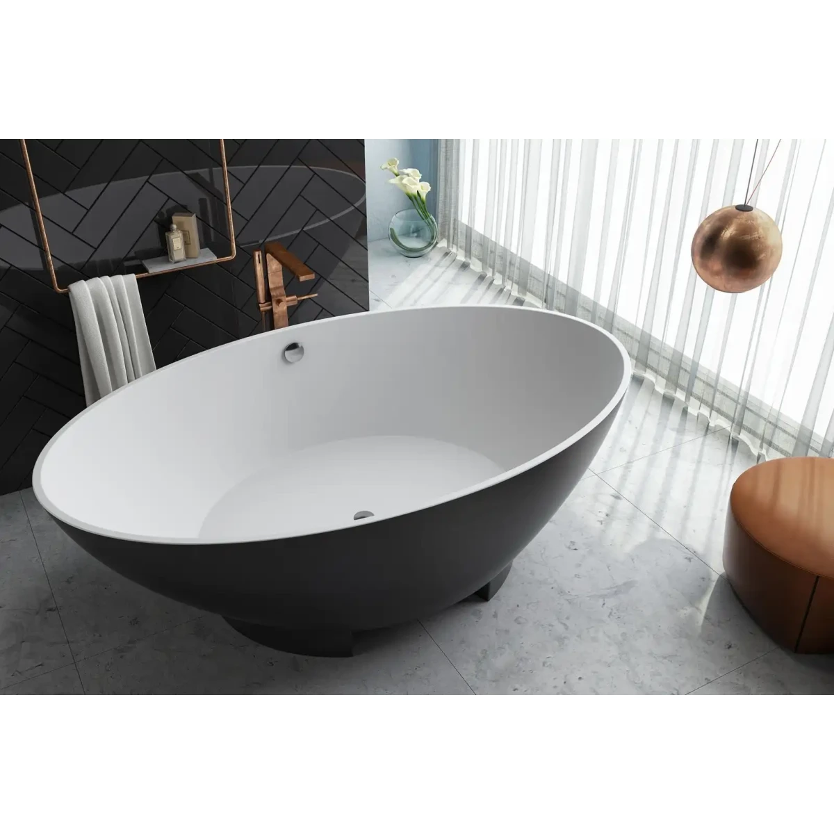 Ванна из литьевого мрамора Kolpa-San Tristan FS Black 592560 195x117 см, отдельностоящая, белый матовый/черный матовый