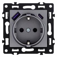 Розетка с заземлением и со шторкой и 2хUSB type A и C, без рамки Kollinger Asthetik AS-016GY
