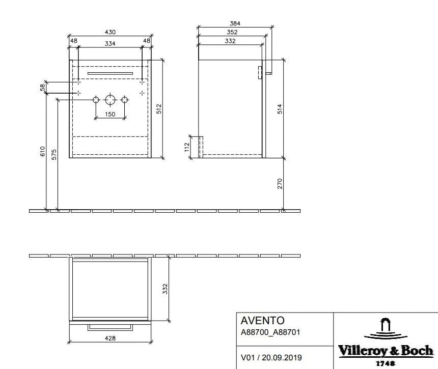 Тумба под раковину Villeroy&Boch Avento A88700B4 SX 43