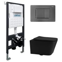 Комплект унитаза с инсталляцией Abber Rechteck AC1201MB-AC0105-AC0120NG с клавишей смыва никель