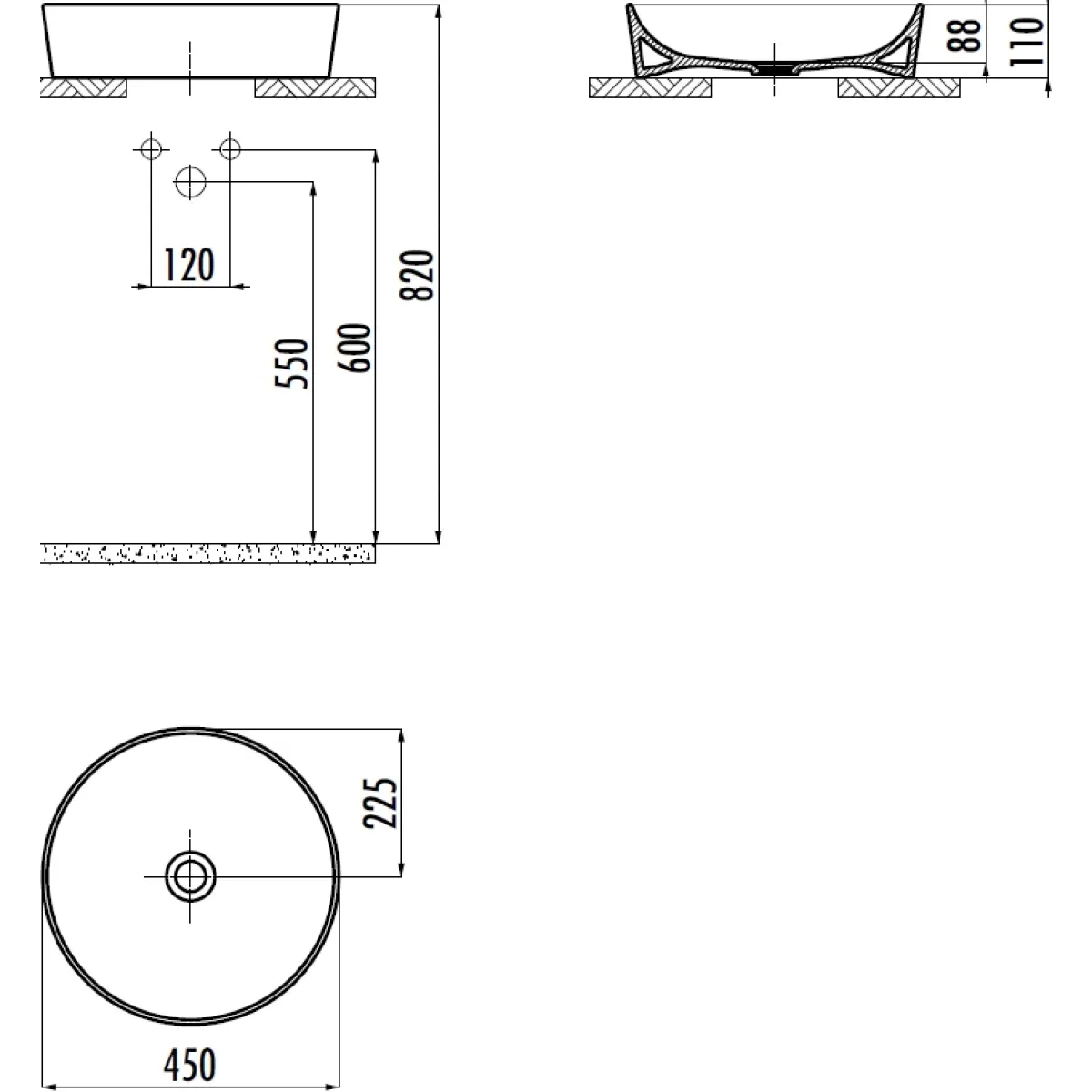 Раковина-чаша Creavit Ultra UL145-00CB00E-0000 45x45 см, накладная, белый