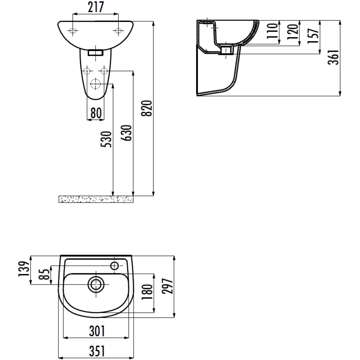 Раковина Creavit Oval TP135-00CB00E-0000 35,1x29,7 см, подвесная, белый