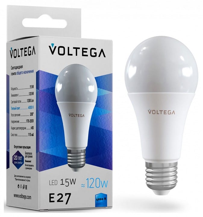 Лампа светодиодная Voltega груша (General purpose bulb) 15Вт E27 15Вт 4000K 7157