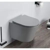 Унитаз подвесной CeramaLux B2330-3MH безободковый, с сиденьем микролифт, светло-серый матовый