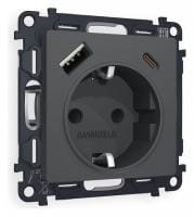 Розетка с заземлением и 2хUSB type A и C, без рамки Ambrella Volt ALFA MA910010