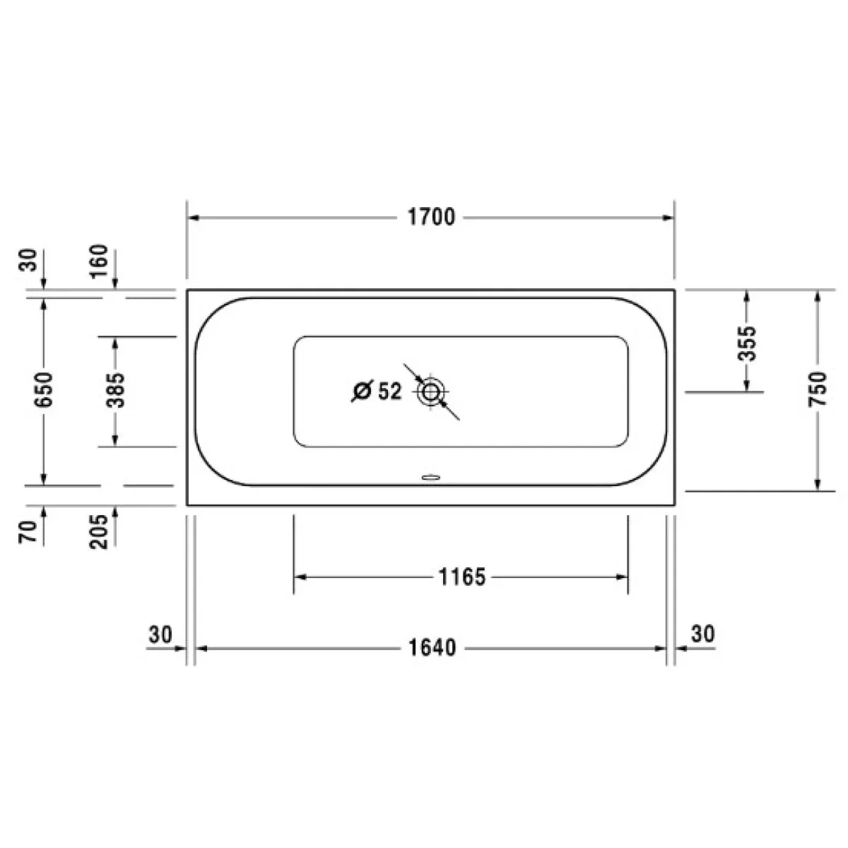 Акриловая ванна 170x75 см L Duravit Happy D.2 700312000000000