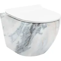 Унитаз подвесной Rea Carlos REA-C8012 безободковый, с сиденьем микролифт, белый глянец/серый мрамор