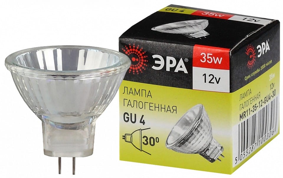 Лампа галогеновая Эра  GU4 35Вт 3000K GU4-MR11-35W-12V-30CL