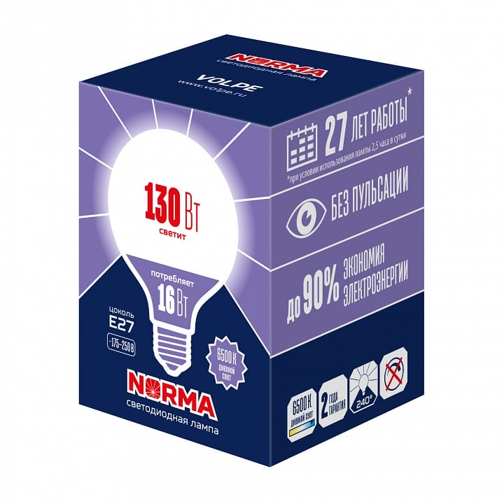 Лампа светодиодная Volpe LED-G95 E27 16Вт 6500K UL-00010995