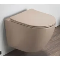 Унитаз подвесной CeramaLux TR2197MC безободковый, торнадо, с сиденьем микролифт, капучино матовый